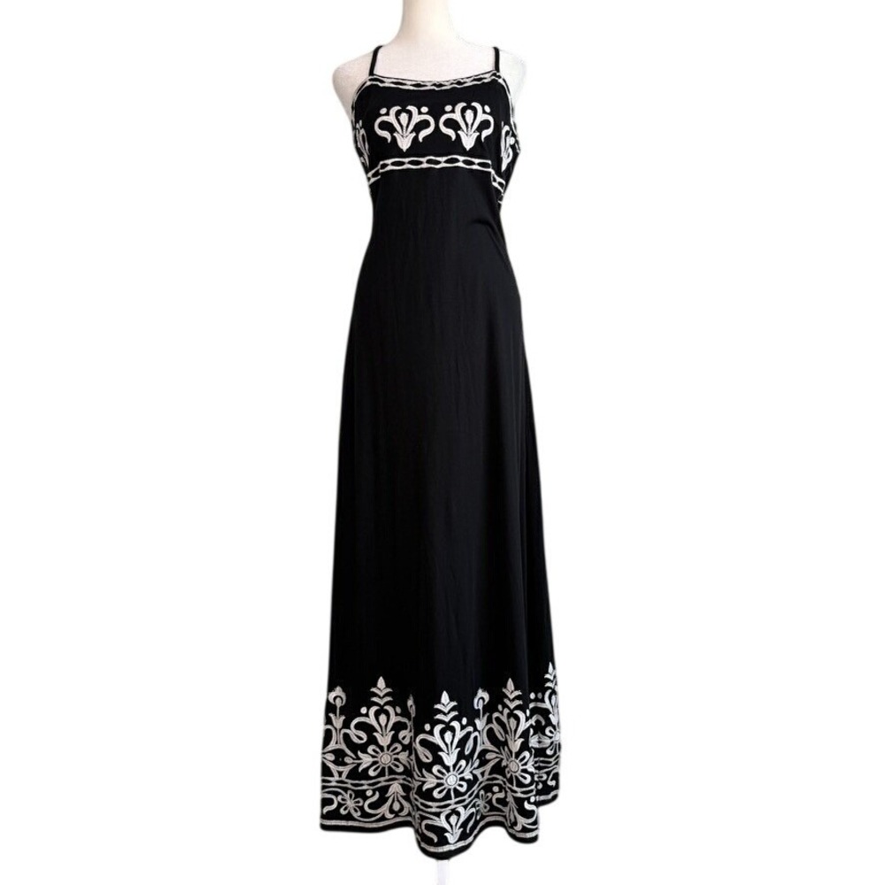 INC Intl Concepts Embroidered Boho Maxi Dress Large Resort Beaded Cotton Blend